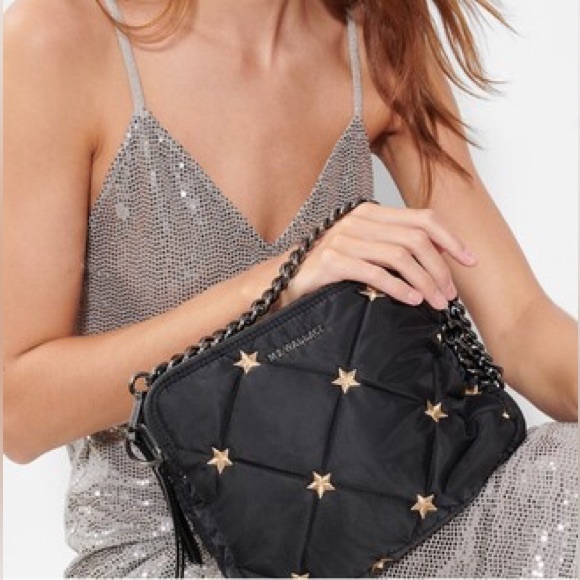 MZ Wallace Handbags - MZ Wallace Black and Gold Star Quilted Bowery Crossbody Bag